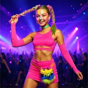 Club Exx ✦ UV Reactive Neon Pink Bra Top & Skirt Set ✦ Electric Pulse Edition M